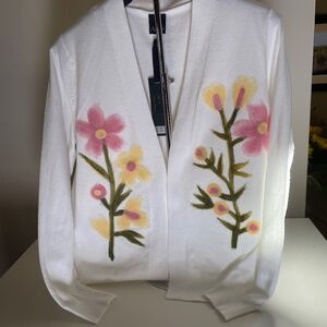 NWT Soft White Cardigan with unique flowers
